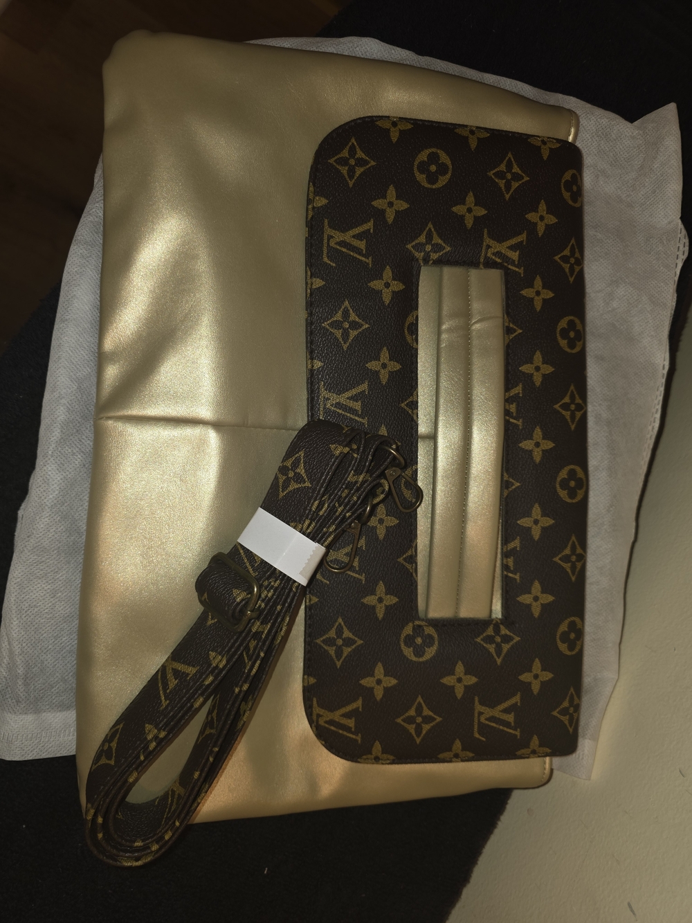 Source Unknown Brown and Gold Monogram Wristlet Clutch